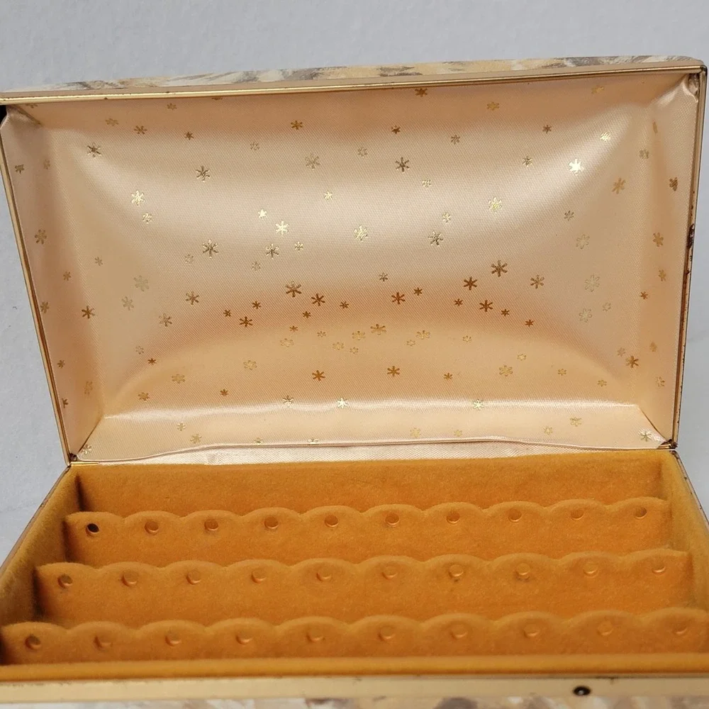 Vintage MELE Jewelry Box Velvet Gold Trim Ring Earring Organizer Mid Century